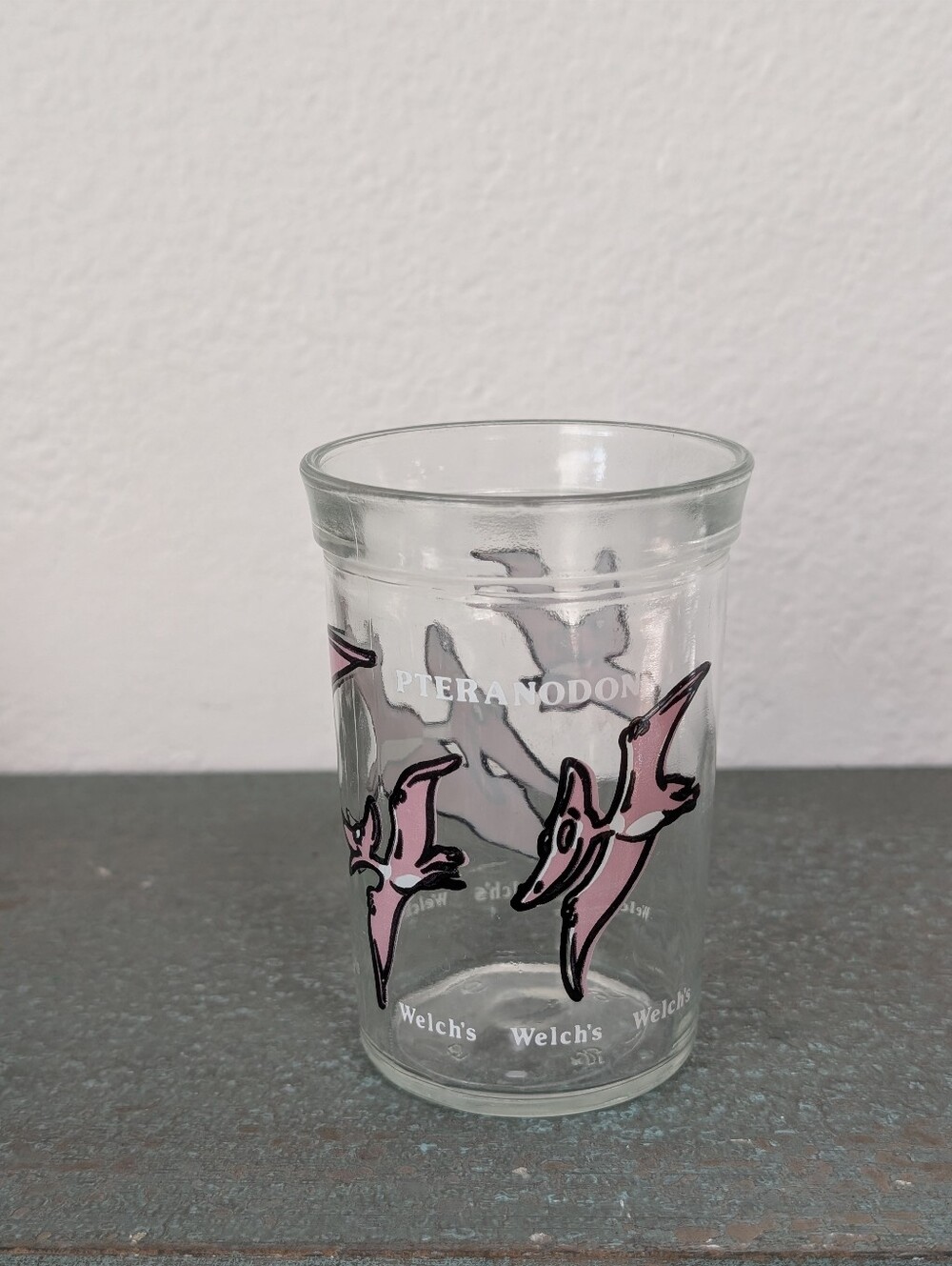 Vintage Welch's Dinosaur Pteranadon Juice Glass Jelly Jam Jar Flying 1980s